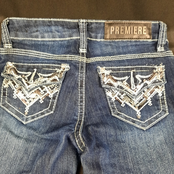 Size 1/2 R Premiere Regular Slim Boot Cut Jeans Sequins Embroidered Denim - Picture 6 of 8